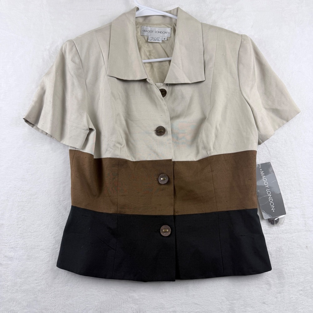 Maggy London Silk Colorblock Button‎ Front Top Size 8